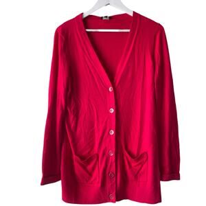 Talbots Rich Red V-neck Long Sleeve Tight Knit Cardigan - Size M